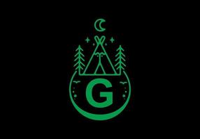 cor verde da letra inicial g no emblema do círculo de acampamento vetor