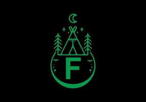 cor verde da letra inicial f no emblema do círculo de acampamento vetor