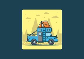 ilustração plana de caminhão de acampamento colorido