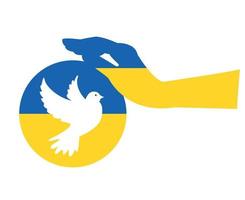 emblema de bandeira da ucrânia com pomba da paz e símbolo de mão abstrato europa nacional ilustração vetorial vetor