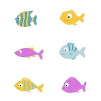 conjunto de peixes bonitos dos desenhos animados. animais coloridos do mar e oceano. vetor