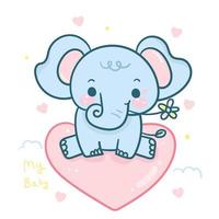 Desenho de elefante bebê com flor sentado no balão do amor