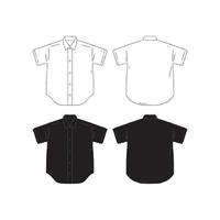 conjunto de ilustração vetorial desenhada à mão do modelo de design de camisa de manga curta em branco. frente e costas da camisa. camisa masculina branca e preta sobre fundo branco. vetor