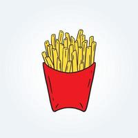 ilustração vetorial desenhada à mão de batatas fritas em caixa de papel. vetor