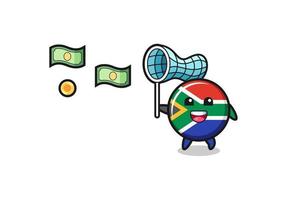 ilustração da bandeira da áfrica do sul pegando dinheiro voador vetor