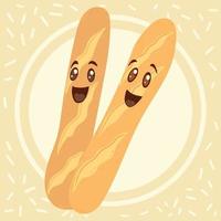 par de personagens de desenhos animados de pão fofo feliz vetor