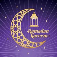 lua crescente dourada com padrão e lâmpada árabe ramadan kareem vector