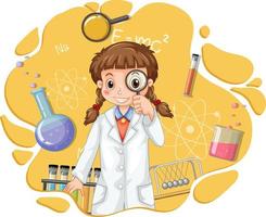 personagem de desenho animado menina cientista com equipamentos de laboratório vetor