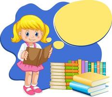 uma menina lendo com texto explicativo vetor