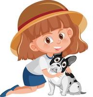 uma garota com bulldog francês em fundo branco vetor