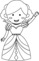 personagem de doodle princesa preto e branco vetor