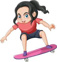 uma garota jogando skate no fundo branco vetor