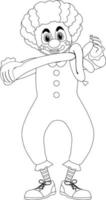 personagem de doodle de palhaço preto e branco vetor