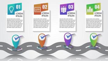 Infográfico de negócios com ícones de 4 etapas e marcos da empresa vetor