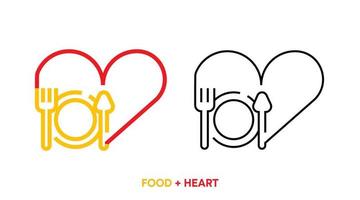linha de ícone de coração com conjunto de comida. conjunto colorido e linha. ícone de amor de comida criativa para o design do logotipo do seu aplicativo móvel da web. ilustração vetorial de linha. curso de vetor editável.