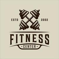 barra ou haltere logotipo vector ilustração vintage modelo ícone design gráfico. sinal de ginásio e fitness ou símbolo para ginásio de negócios esportivos com estilo de tipografia retrô