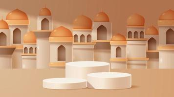 fundo de decoração de pódio de exibição islâmico com ornamento islâmico. ilustração vetorial 3d vetor