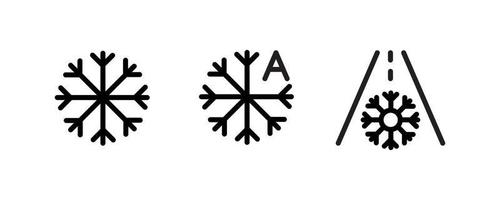 ícones vetoriais de indicadores do painel do veículo. tais símbolos incluem tempo com neve, remoção automática de neve e painel de estrada de neve. ícone de linha editável. vetor