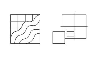 telha colando e colando no conjunto de ícones de parede. ícones de engenharia civil. ícones de telha sobre fundo branco. ilustração em vetor arte linha técnica. conjunto de linhas editáveis