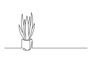 desenho de linha contínua de uma flor em uma panela vetor