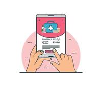 ilustração para comprar medicamentos on-line ou farmácia com conceito de smartphone. vetor de design com estilo simples