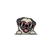 cão pug fofo com desenhos animados de óculos de sol, ilustração vetorial vetor