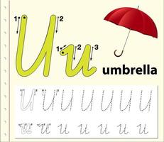 Planilhas de alfabeto de rastreamento de letra U vetor