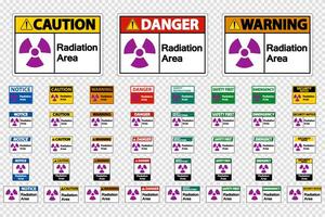 Definir sinais de área de radiação em fundo transparente vetor