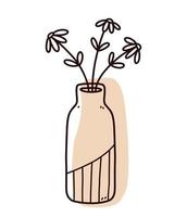 doodle floral abstrato com forma orgânica de cor. vaso minimalista com flores isoladas no fundo branco. ilustração vetorial desenhada à mão. perfeito para cartões, decorações, logotipo, cartazes.