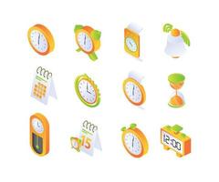 ícone sobre relógio e hora em estilo isométrico