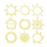 vetor de ilustração de sol doodle com estilo de desenho animado desenhado à mão
