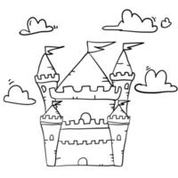 doodle ilustração de castelo estilo de desenho animado desenhado à mão vetor