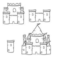 torres de castelos medievais com vetor de doodle desenhado à mão