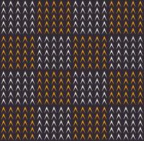 forma de seta triângulo pequeno branco-amarelo no padrão sem emenda de grade quadrada sobre fundo preto. uso para tecido, têxtil, elementos de decoração de interiores, estofados, embrulhos. vetor
