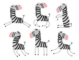 conjunto de ilustração de zebra bonito dos desenhos animados. vetor