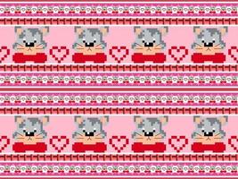 padrão sem emenda de personagem de desenho animado de gato no fundo rosa. estilos de pixel vetor