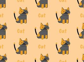 personagem de gato de desenho animado padrão sem costura em fundo laranja vetor