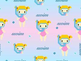padrão perfeito de personagem de desenho animado de mergulhador em estilo de fundo azul e rosa.