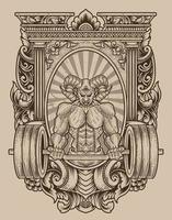 ilustração demon fisiculturista ginásio fitness