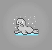 Pixel de 8 bits de leão-marinho. pixels de animais para ícones de jogos. ilustração vetorial padrão de ponto cruz vetor