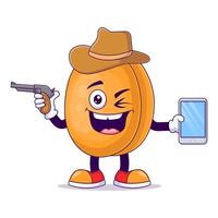 vetor de personagem de mascote de desenho animado de pêssego de cowboy