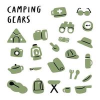 conjunto de ícones de equipamentos de camping vetor