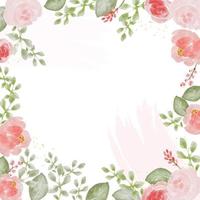 buquê de rosas coloridas em aquarela solta e buquê de flores silvestres com modelo de cartão de convite de casamento de moldura quadrada de luxo dourado