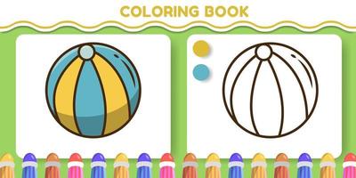 bola de praia colorida e preta e branca desenhada à mão doodle livro de colorir para crianças vetor