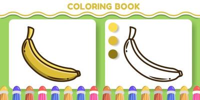 livro de colorir de desenho animado desenhado à mão de banana colorida e preto e branco para crianças vetor