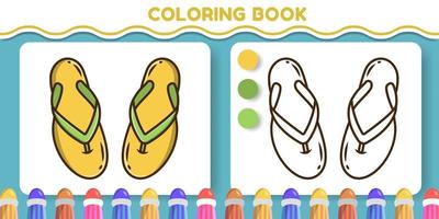 chinelos coloridos e preto e branco desenhados à mão doodle livro de colorir para crianças vetor