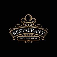 logotipo de restaurante de arte de linha de ouro vintage e modelo de crachá vetor