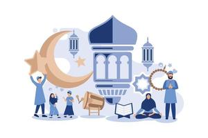ilustração vetorial de casal celebrando eid al fitr, conceito de negócios, conceito de ramadã, ramadan kareem, design plano vetor