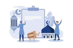 ilustração vetorial de casal celebrando eid al fitr, conceito de negócios, conceito de ramadã, ramadan kareem, design plano vetor