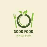 logotipo fresco para produto natural. ícone orgânico para rótulo de alimentos saudáveis. símbolo de restaurante vegano saudável. modelo de logotipo para alimentos cultivados em fazenda orgânica. vetor